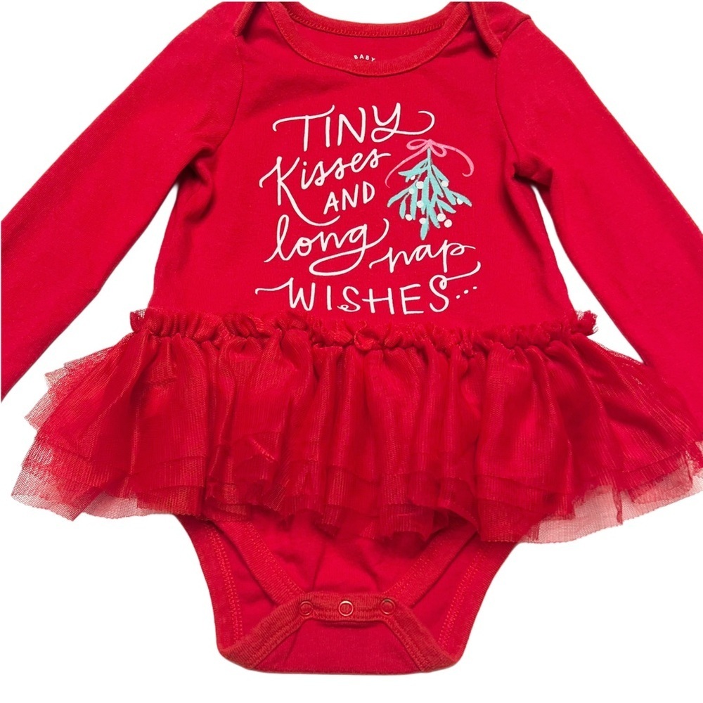 Cat & Jack Baby Girl Red Long Sleeve Christmas Holiday Bodysuit | Size 12 Month - Picture 2 of 5